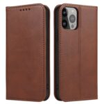 For iPhone 12 Pro Max Calf Texture Magnetic Horizontal Flip Leather Case with Holder & Card Slots & Wallet(Brown)