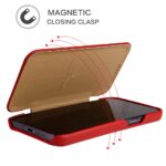 For iPhone 13 Pro Max Fierre Shann Magnetic Genuine Leather Phone Case (Red) - Image 4