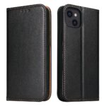 For iPhone 14 Fierre Shann PU Genuine Leather Texture Leather Phone Case (Black)