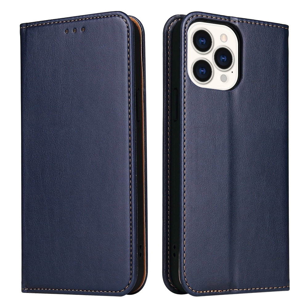 EDA003470204A.jpg For iPhone 14 Pro Max Fierre Shann PU Genuine Leather Texture Leather Phone Case (Blue) - Image 1