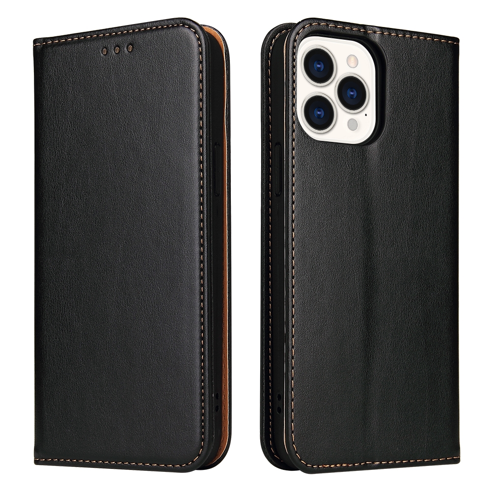 EDA003470204C.jpg For iPhone 14 Pro Max Fierre Shann PU Genuine Leather Texture Leather Phone Case (Black) - Image 1