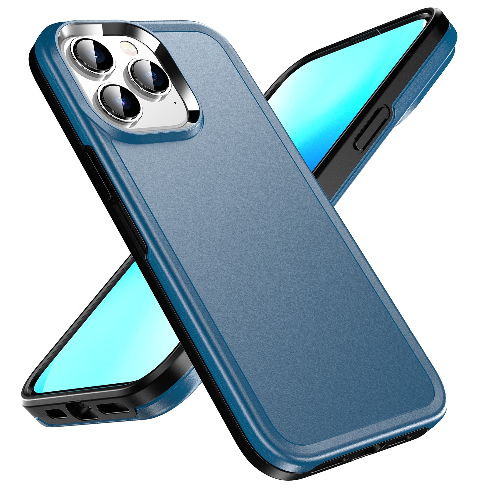 EDA003598008E.jpg For iPhone 12 Pro Max Double Solid Color Armor Phone Case(Blue) - Image 1