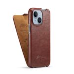 For iPhone 14 Plus Fierre Shann Oil Wax Texture Vertical Flip PU Phone Case (Brown) - Image 4