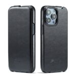 For iPhone 14 Pro Fierre Shann Oil Wax Texture Vertical Flip PU Phone Case(Black)