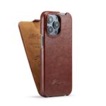 For iPhone 14 Pro Max Fierre Shann Oil Wax Texture Vertical Flip PU Phone Case (Brown) - Image 4