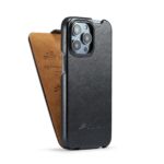 For iPhone 14 Pro Max Fierre Shann Oil Wax Texture Vertical Flip PU Phone Case (Black) - Image 4