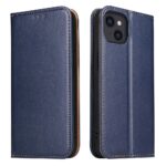 For iPhone 15 Fierre Shann PU Genuine Leather Texture Phone Case(Blue)