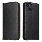 For iPhone 15 Fierre Shann PU Genuine Leather Texture Phone Case(Black)