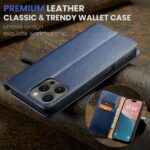 For iPhone 16 Pro Max Fierre Shann PU Genuine Leather Texture Phone Case(Blue) - Image 2