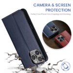 For iPhone 16 Pro Max Fierre Shann PU Genuine Leather Texture Phone Case(Blue) - Image 3