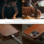 For iPhone 16 Pro Max Fierre Shann PU Genuine Leather Texture Phone Case(Brown) - Image 7