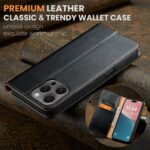 For iPhone 16 Pro Max Fierre Shann PU Genuine Leather Texture Phone Case(Black) - Image 2