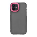 For iPhone 11 Color Contrast Lens Frame Transparent TPU Phone Case(Black + Rose Red)