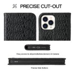 For iPhone 15 Pro Fierre Shann Crocodile Texture Magnetic Genuine Leather Phone Case(Black) - Image 3