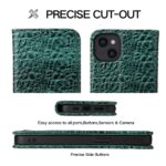 For iPhone 14 Fierre Shann Crocodile Texture Magnetic Genuine Leather Phone Case(Green) - Image 3