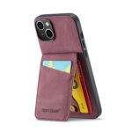 For iPhone 15 Fierre Shann Crazy Horse Card Holder Back Cover PU Phone Case(Wine Red) - Image 4