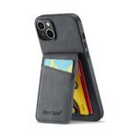 For iPhone 15 Fierre Shann Crazy Horse Card Holder Back Cover PU Phone Case(Black) - Image 4