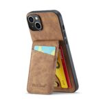 For iPhone 15 Fierre Shann Crazy Horse Card Holder Back Cover PU Phone Case(Brown) - Image 4
