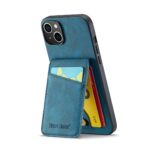 For iPhone 15 Fierre Shann Crazy Horse Card Holder Back Cover PU Phone Case(Blue) - Image 4