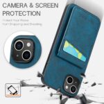 For iPhone 15 Fierre Shann Crazy Horse Card Holder Back Cover PU Phone Case(Blue) - Image 6