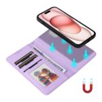 For iPhone 15 BETOPNICE BN-005 2 in 1 Detachable Imitate Genuine Leather Phone Case(Light Purple) - Image 6