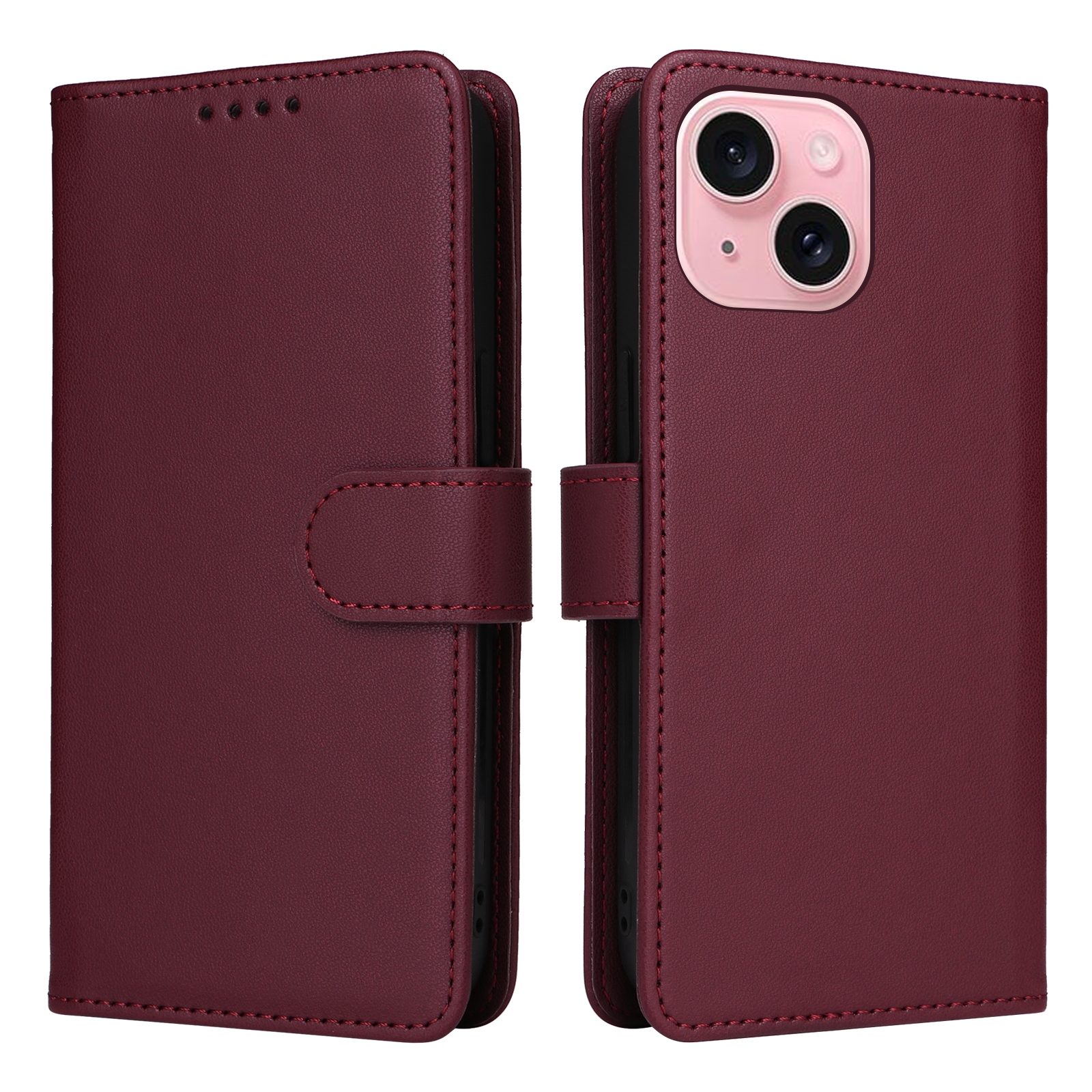 EDA005693216E.jpg For iPhone 15 BETOPNICE BN-005 2 in 1 Detachable Imitate Genuine Leather Phone Case(Wine Red) - Image 1