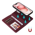 For iPhone 15 BETOPNICE BN-005 2 in 1 Detachable Imitate Genuine Leather Phone Case(Wine Red) - Image 6