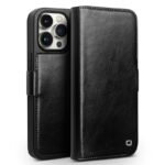 For iPhone 15 Pro Max QIALINO Classic 103 Buckle Genuine Leather Phone Case(Black)