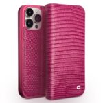 For iPhone 15 Pro QIALINO Little Crocodile Texture Genuine Leather Phone Case(Rose Red)