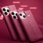 For iPhone 15 Plus QIALINO Little Crocodile Texture Genuine Leather Phone Case(Rose Red) - Image 4