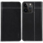 For iPhone 15 Pro Max GEBEI Top-grain Horizontal Flip Leather Phone Case(Black)