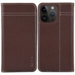 For iPhone 15 Pro Max GEBEI Top-grain Horizontal Flip Leather Phone Case(Brown)