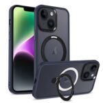 For iPhone 14 Plus Skin-feel MagSafe Holder PC Hybrid TPU Phone Case(Dark Blue)