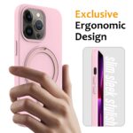 For iPhone 13 Pro Liquid Silicone MagSafe Magnetic Phone Case with Ring Holder(Grey Pink) - Image 2