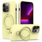 For iPhone 13 Pro Liquid Silicone MagSafe Magnetic Phone Case with Ring Holder(Yellow)