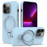 For iPhone 13 Pro Liquid Silicone MagSafe Magnetic Phone Case with Ring Holder(Sky Blue)