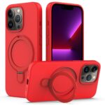 For iPhone 15 Pro Max Liquid Silicone MagSafe Magnetic Phone Case with Ring Holder(Red)