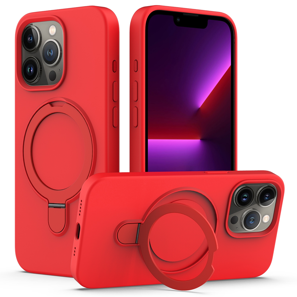 EDA006025213D.jpg For iPhone 15 Pro Max Liquid Silicone MagSafe Magnetic Phone Case with Ring Holder(Red) - Image 1
