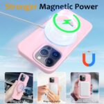 For iPhone 15 Pro Max Liquid Silicone MagSafe Magnetic Phone Case with Ring Holder(Grey Pink) - Image 3