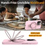 For iPhone 15 Pro Max Liquid Silicone MagSafe Magnetic Phone Case with Ring Holder(Grey Pink) - Image 5