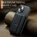 For iPhone 15 Fierre Shann Oil Wax Cow Leather Card Holder Back Phone Case(Black) - Image 2