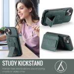 For iPhone 15 Fierre Shann Oil Wax Cow Leather Card Holder Back Phone Case(Green) - Image 7