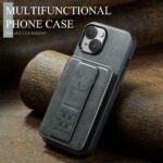 For iPhone 15 Fierre Shann Oil Wax Cow Leather Card Holder Back Phone Case(Grey) - Image 2