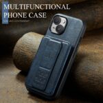 For iPhone 15 Fierre Shann Oil Wax Cow Leather Card Holder Back Phone Case(Blue) - Image 2