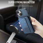 For iPhone 15 Fierre Shann Oil Wax Cow Leather Card Holder Back Phone Case(Blue) - Image 4