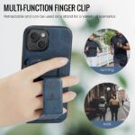 For iPhone 15 Fierre Shann Oil Wax Cow Leather Card Holder Back Phone Case(Blue) - Image 5