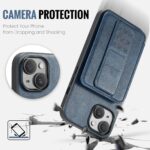 For iPhone 15 Fierre Shann Oil Wax Cow Leather Card Holder Back Phone Case(Blue) - Image 6