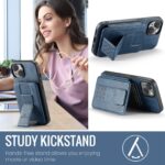 For iPhone 15 Fierre Shann Oil Wax Cow Leather Card Holder Back Phone Case(Blue) - Image 7