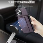 For iPhone 15 Fierre Shann Oil Wax Cow Leather Card Holder Back Phone Case(Purple) - Image 4