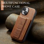 For iPhone 15 Fierre Shann Oil Wax Cow Leather Card Holder Back Phone Case(Brown) - Image 2